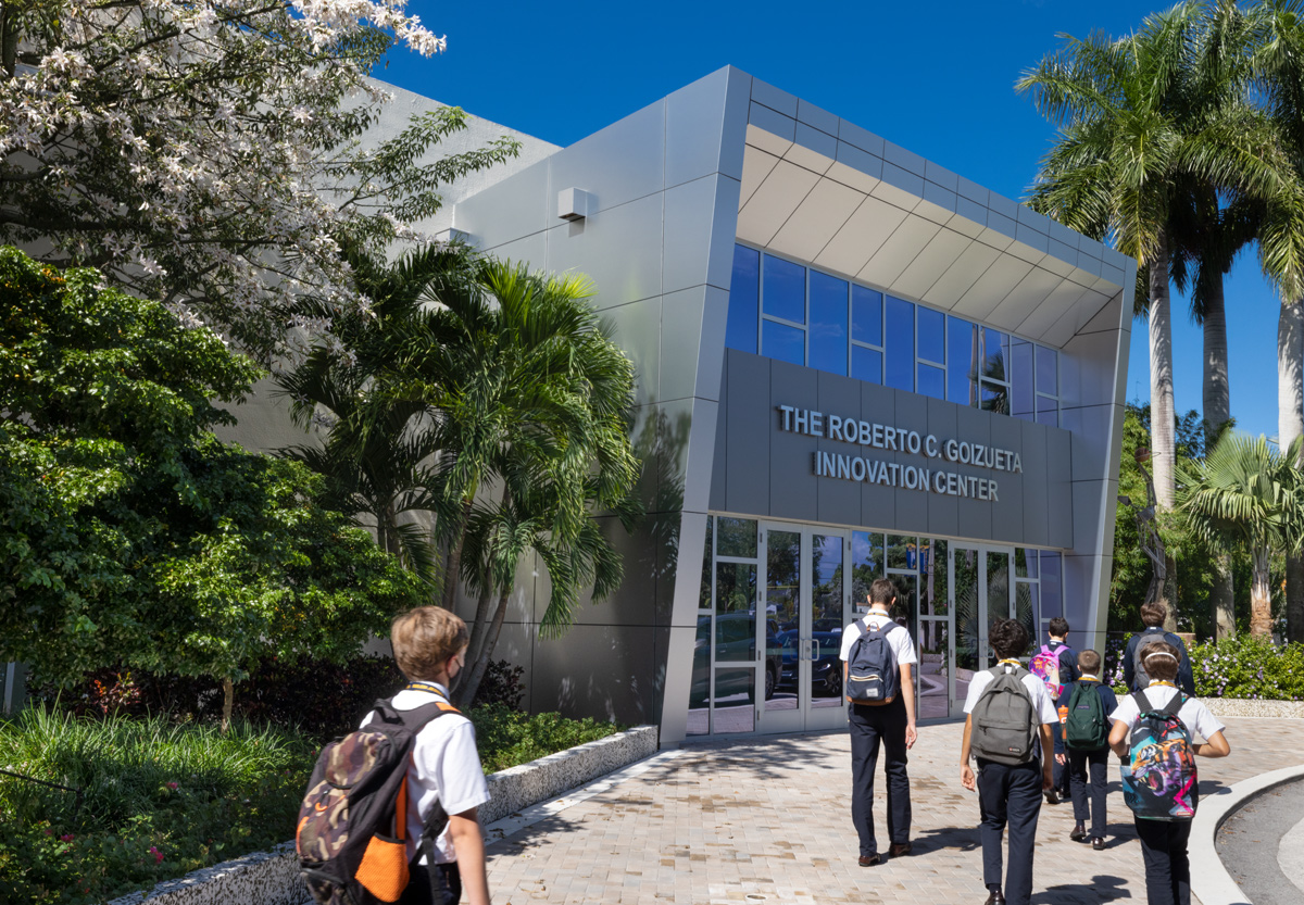 Main entrance of the Belen Jesuit Innovation Ctr in Miami, FL.